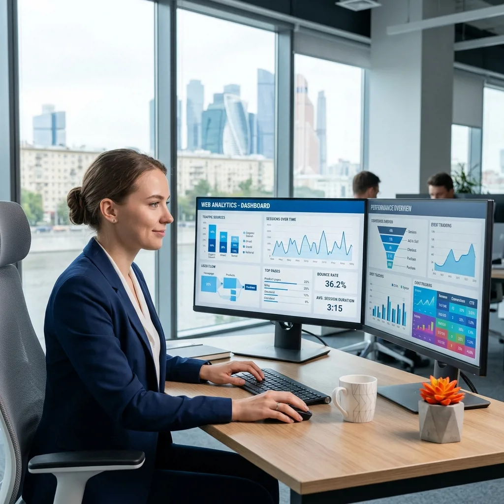 Специалист анализирует графики поведенческих факторов на мониторе